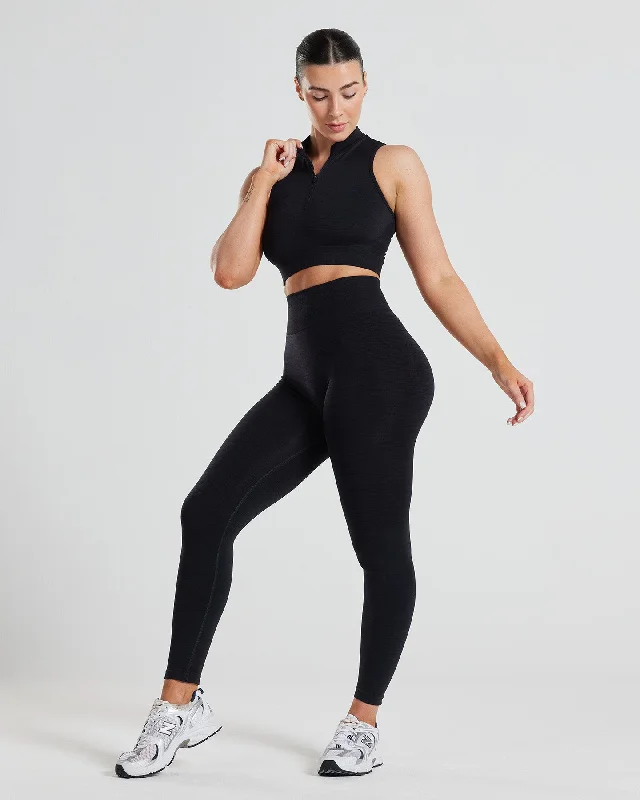 Define Seamless Half Zip Crop Tank | Black