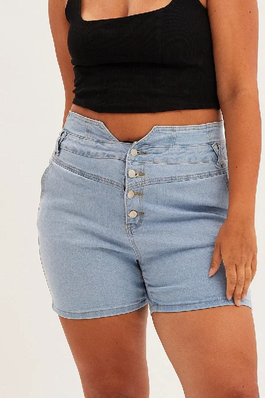 Denim Blue Skinny Denim Shorts High Rise