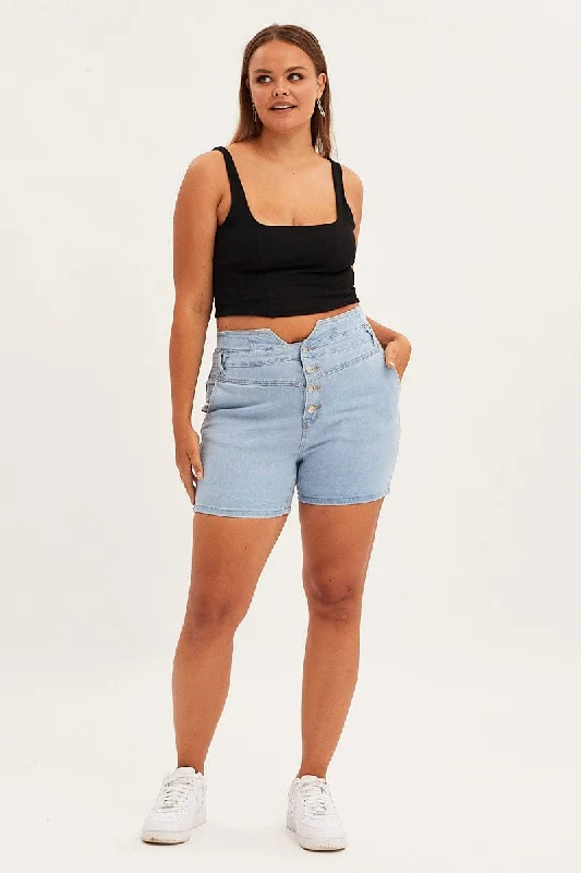 Denim Blue Skinny Denim Shorts High Rise