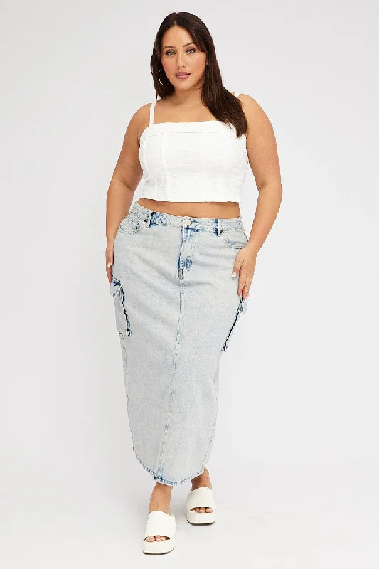 Denim Cargo Midaxi Skirt