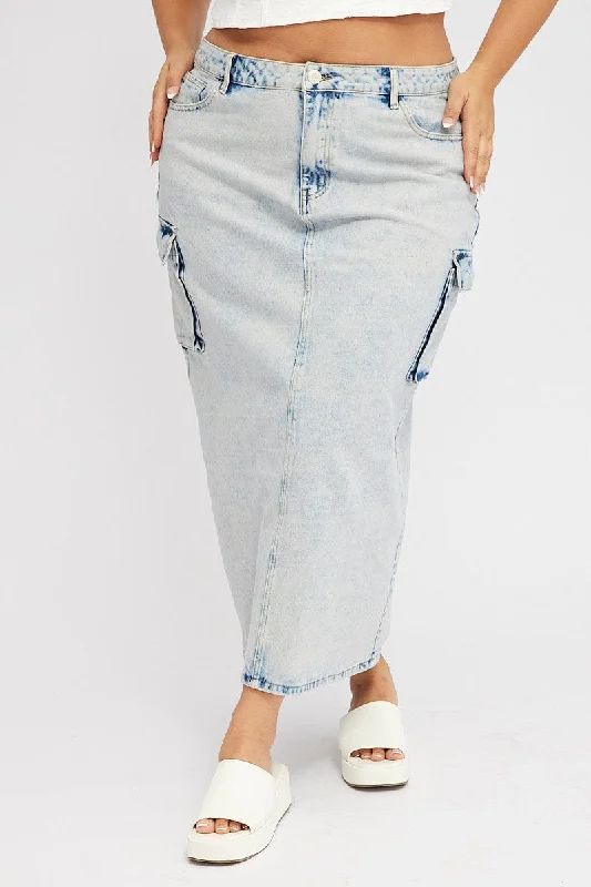 Denim Cargo Midaxi Skirt