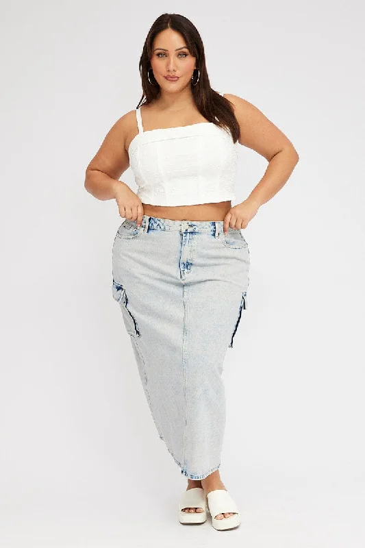 Denim Cargo Midaxi Skirt