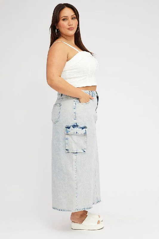 Denim Cargo Midaxi Skirt