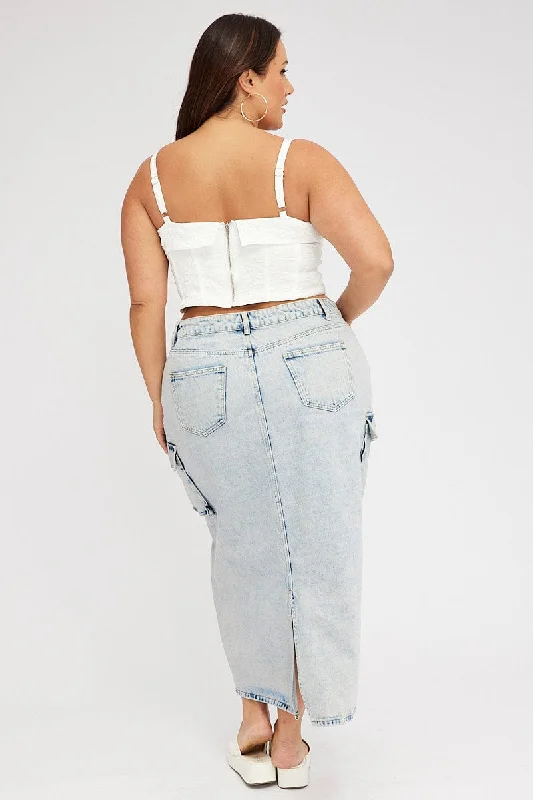 Denim Cargo Midaxi Skirt