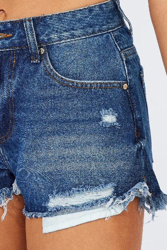 Denim Ripped Denim Shorts Mid Rise