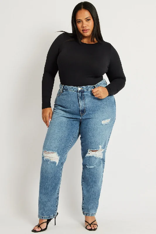 Denim Wide Leg Jeans High Rise