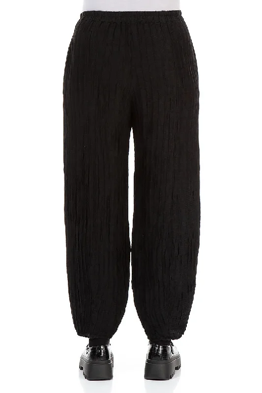 Evergreen Taper Black Crinkled Trousers