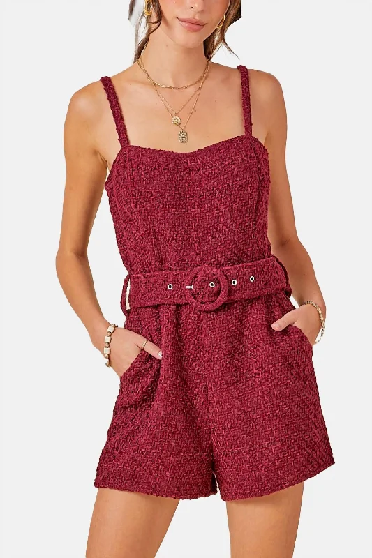 Falling For Tweed Romper In Wine