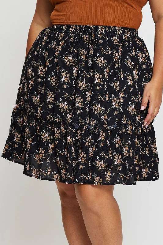 Floral Print High Waistskater Mini Skirt