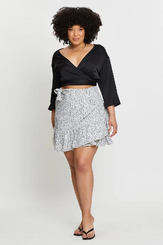 Floral Print Mini Skater Skirt Ruffle Hem