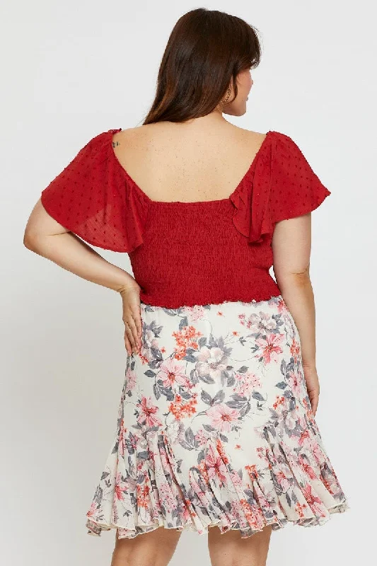 Floral Print Mini Wrap Skirt Ruffle Hem