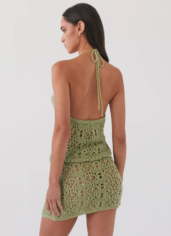 Free Mind Crochet Mini Skirt - Light Olive