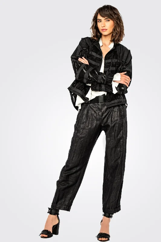 Glossy Linen Trousers - Coal