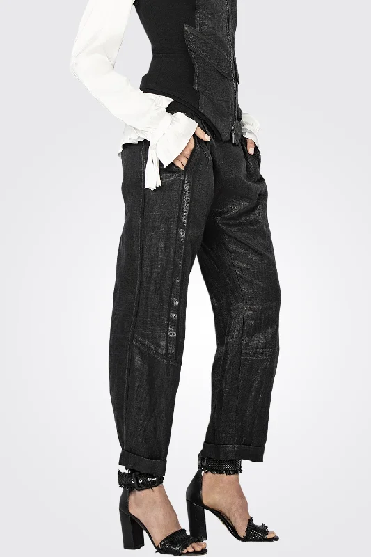 Glossy Linen Trousers - Coal