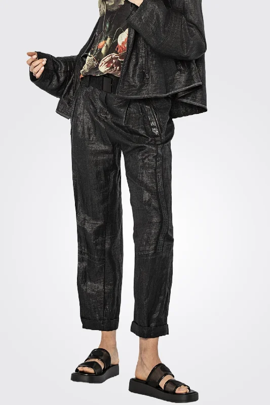 Glossy Linen Trousers - Coal