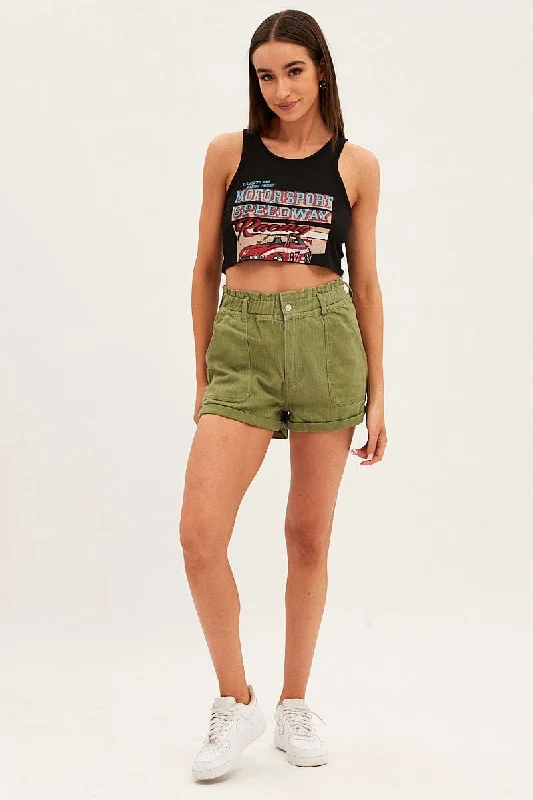 Green Relaxed Shorts Paper Bag High Rise