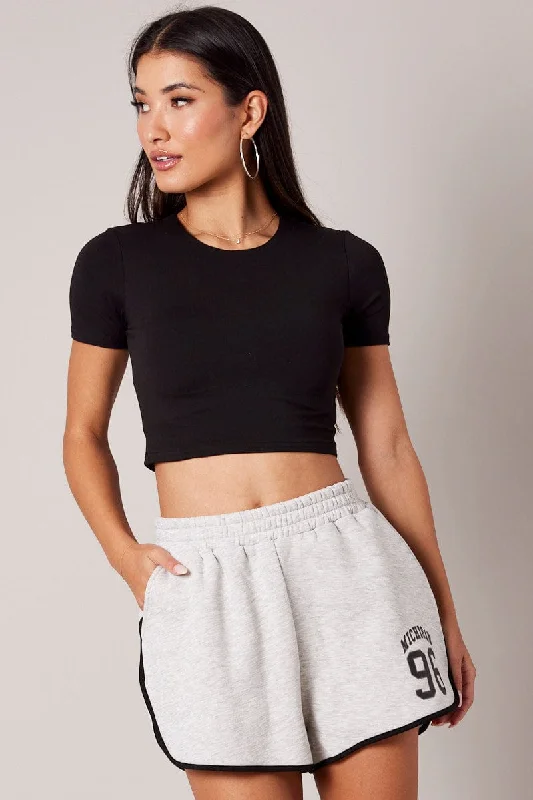 Grey Track Shorts High Rise