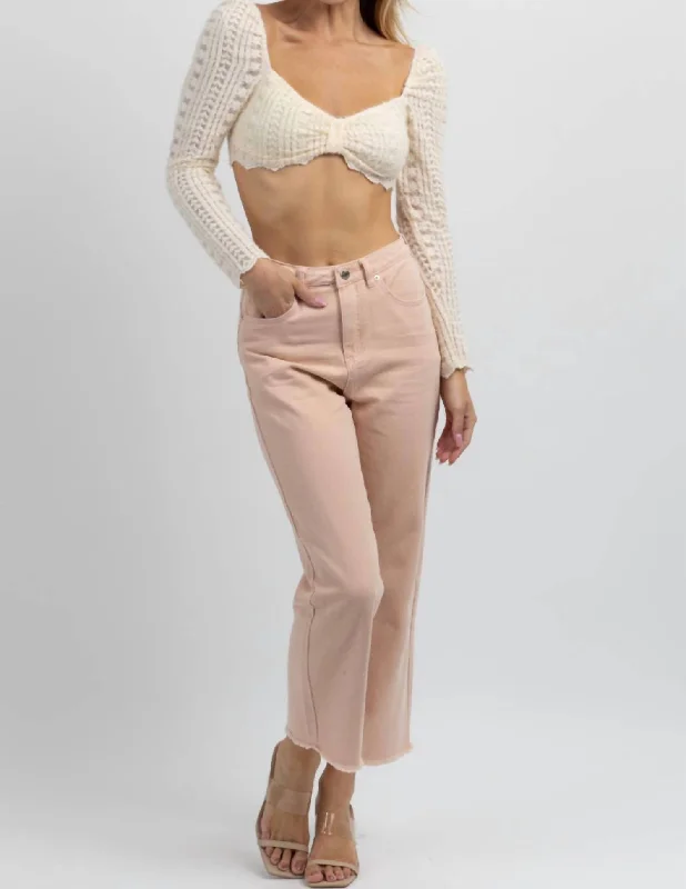 High Rise Denim Jean In Light Pink