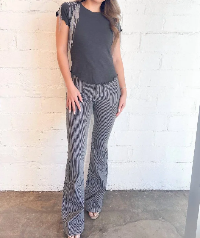 Jayde Flare Railroad Pants In Blue/white Stripe