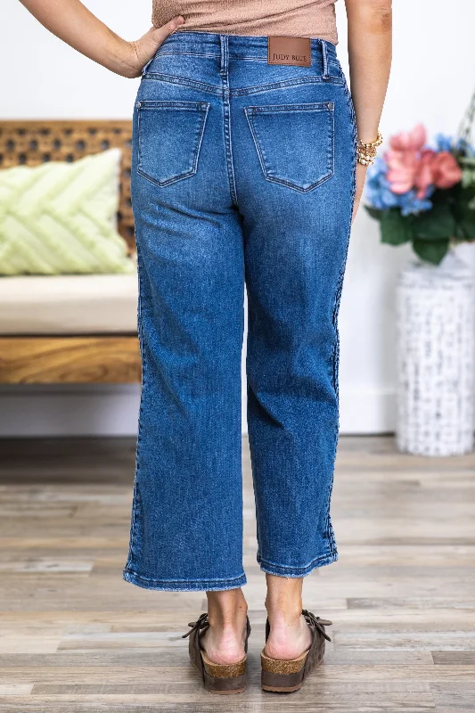 Judy Blue Braid Detail Crop Wide Leg Jeans