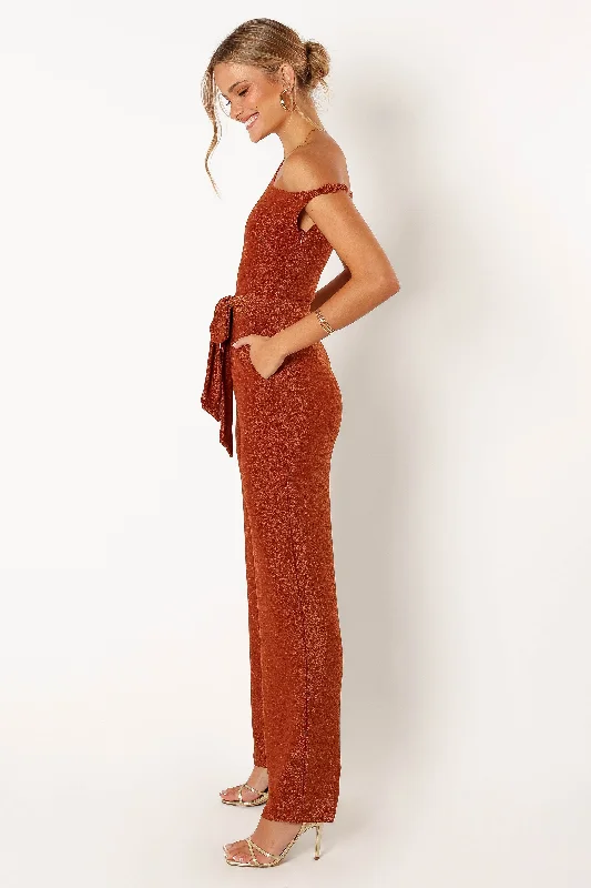 Katarina Off Shoulder Jumpsuit - Bronze