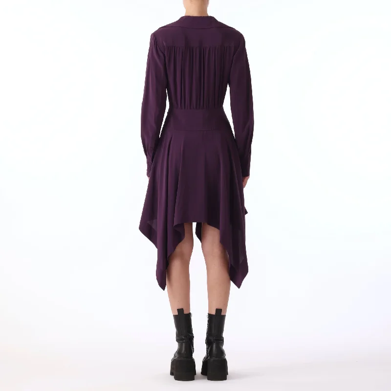 L/s Silk Crepe De Chine Handkercheif Hem Dress