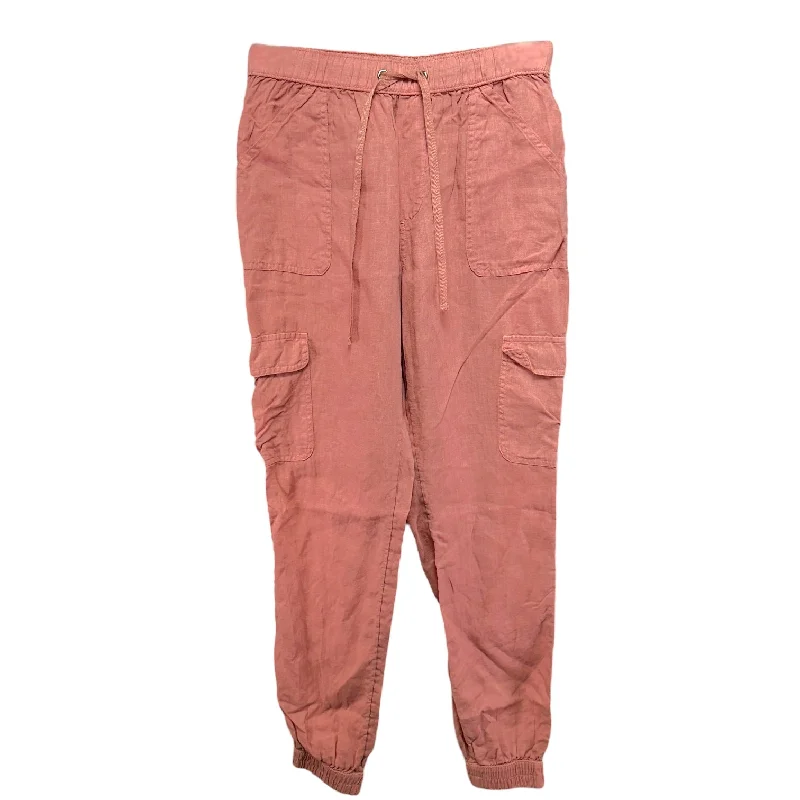 Linen Cargo Jogger Pants By Nicole Miller In Peach, Size: S