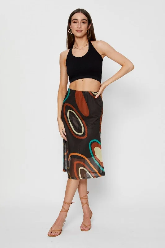 Marble Print Mesh Fabric Slip Skirt