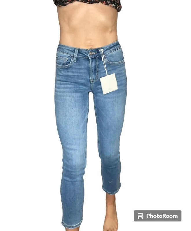 Mid Rise Slim Ankle Straight Denim In Blue