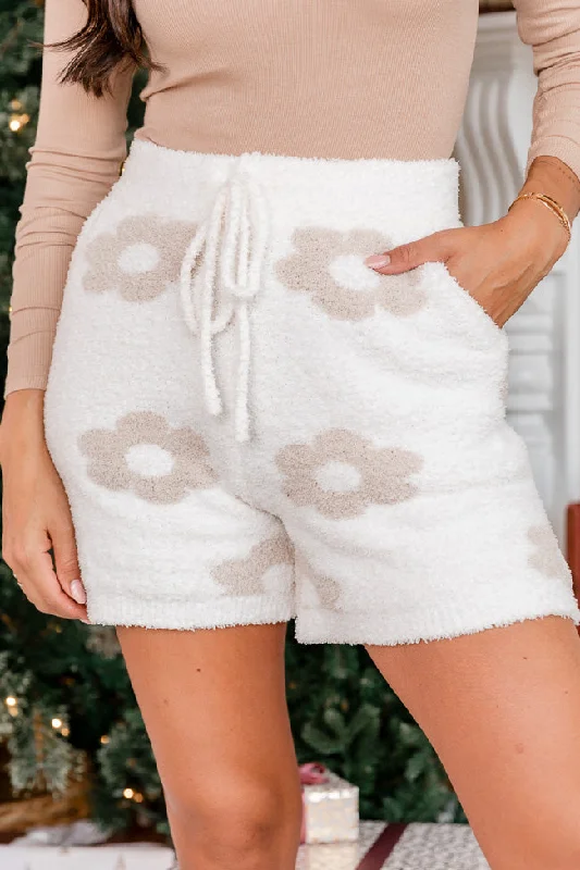 Movies And Chill Neutral Daisy Fuzzy Lounge Shorts