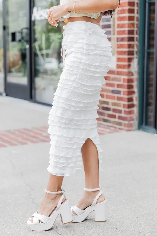 On A Roll Cream Textured Ruffled Midi Skirt FINAL SALE