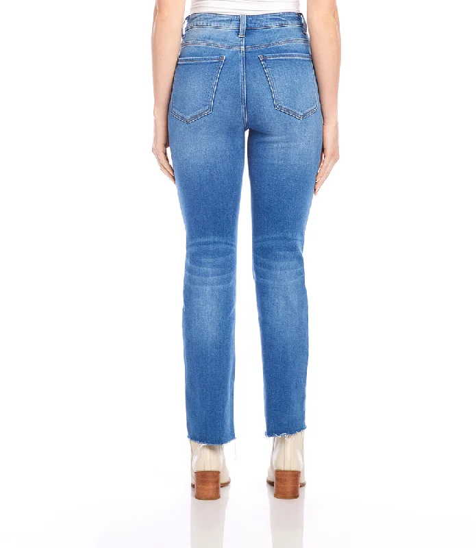 Petite Size Raw Hem Straight Jeans