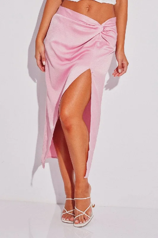 Pink Twist Midi Skirt