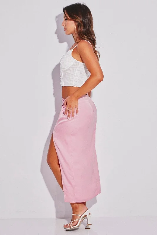 Pink Twist Midi Skirt