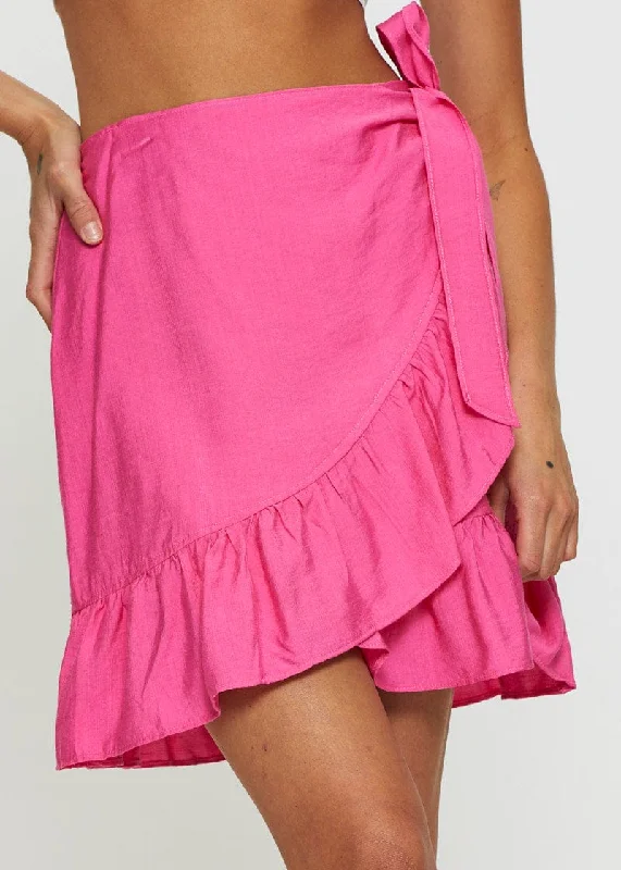 Pink Wrap Skirt Mini High Rise