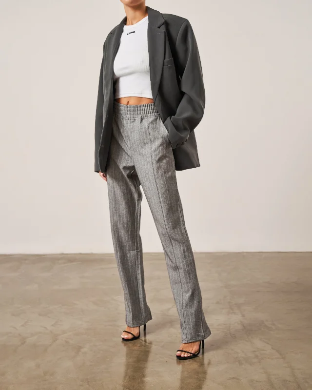 PINSTRIPE SMART ZIP HEM TAILORED TROUSER - GREY