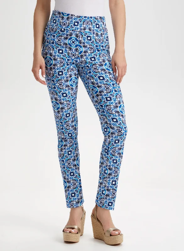 Pull-On Paisley Tile Print Pants