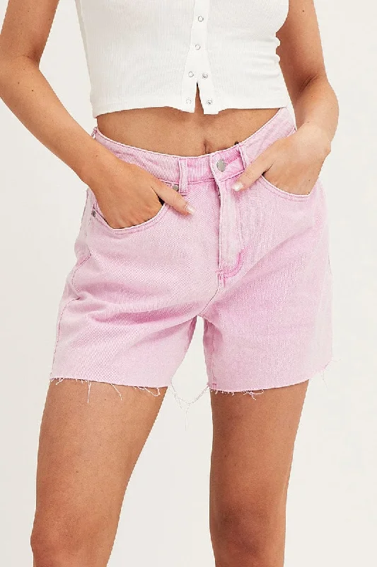 Purple Denim Shorts High Rise Relaxed