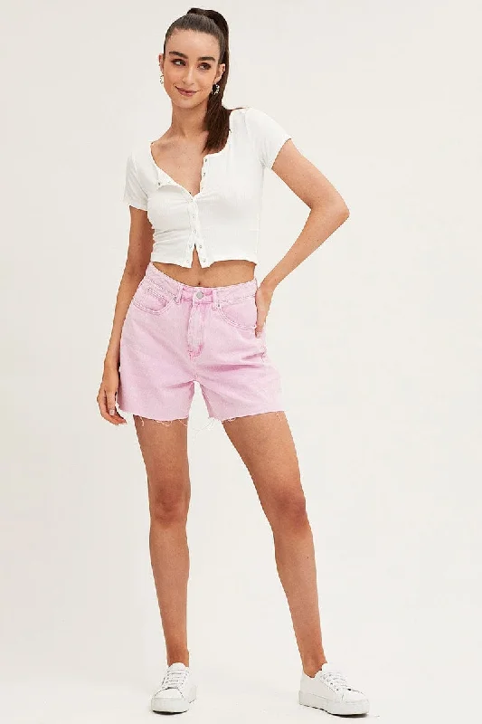 Purple Denim Shorts High Rise Relaxed