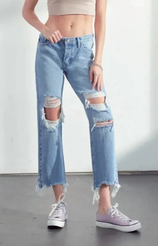 Rania High Rise Distressed Jean In Medium Wash