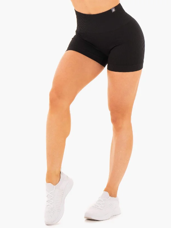 Rib Seamless Shorts - Black