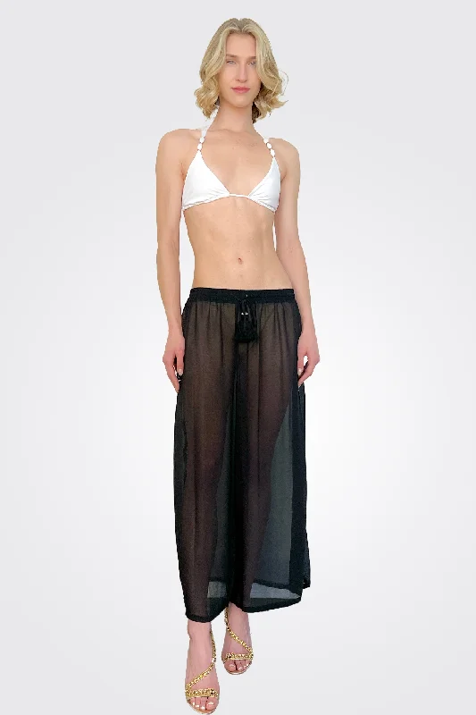 Shelby Tassel Coverup Pants - Black