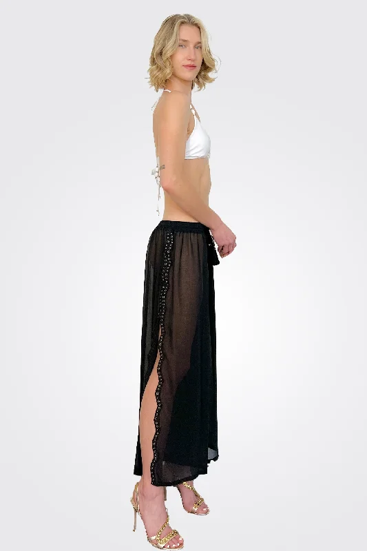 Shelby Tassel Coverup Pants - Black