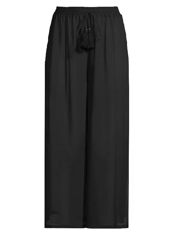 Shelby Tassel Coverup Pants - Black