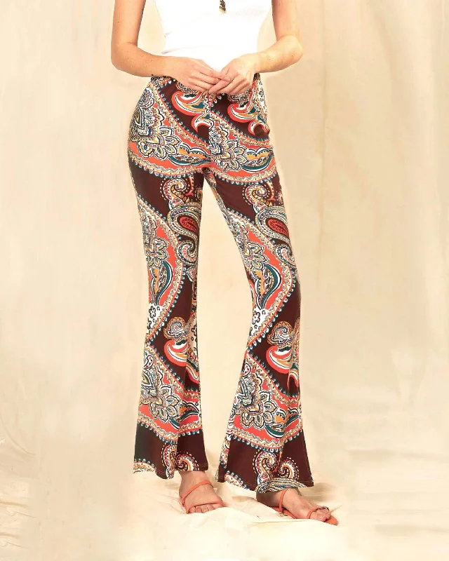 Side Slit Bell Bottom Pants - Paisley Brown