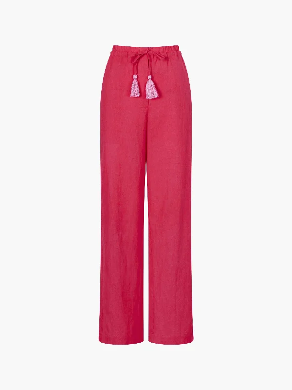 Spring Linen Mix Drawstring Trousers