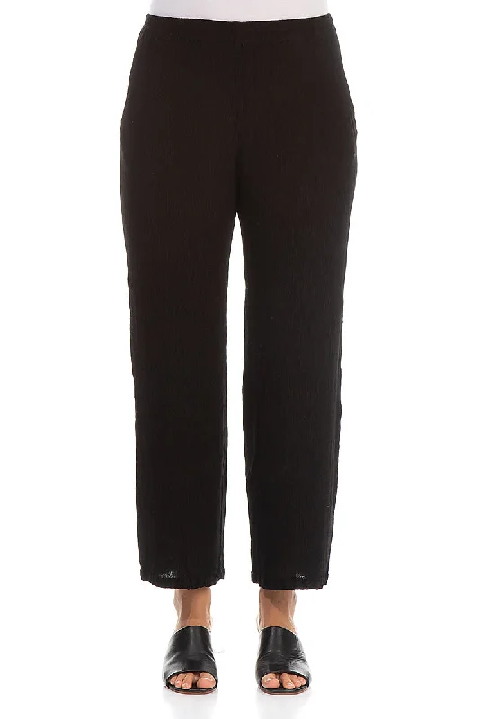 Straight Black Silk Viscose Trousers