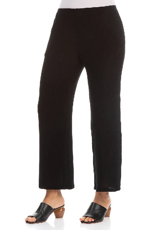 Straight Black Silk Viscose Trousers