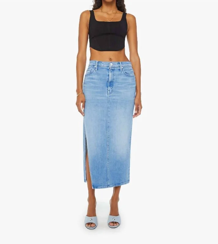 The Split Second Denim Skirt In Mediterranean Muse