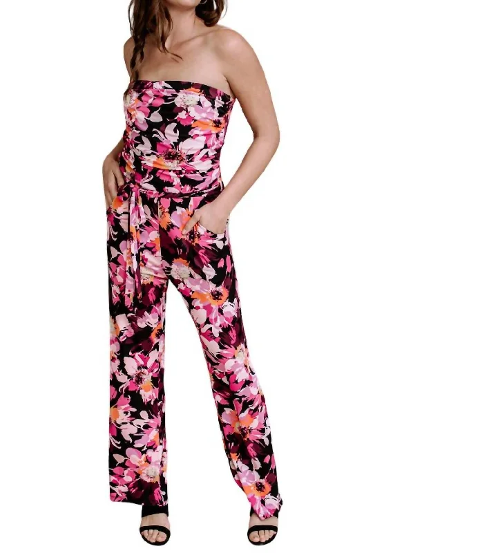 Tube Jumpsuit In Pink Floral